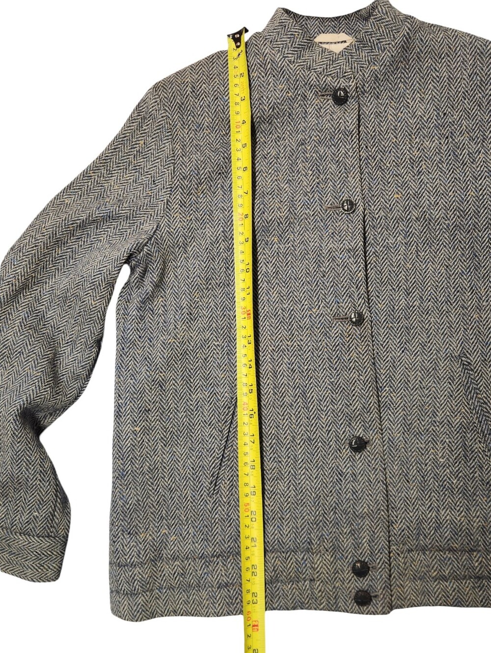 Dormeuil Vintage 60s Steel Blue Herringbone Wool Skirt Suit - 2pc Tweed Mod Set - Picture 11 of 15